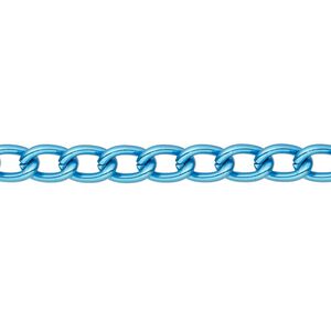 Chain 1pkg1 curb, 5mm, aluminum / anodized blue 5 foot unfinished