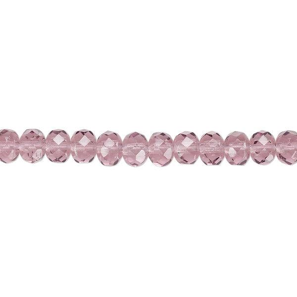 Bead, Czech fire-polished glass, amethyst purple, 5x4mm faceted rondelle. Sold per 15-1/2" to 16" strand. image number 0