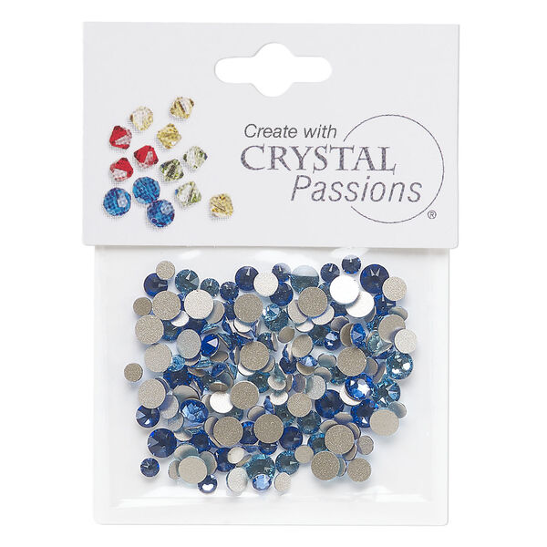 Flat back mix 1pkg144 aquamarine and sapphire, Crystal Passions&reg; rhinestone 3.0-4.8mm round SS12 / SS16 / SS20 image number 0