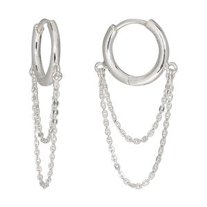 Earring hoop 1pkg2 sterling silver, 14mm round / 22mm drape / 1mm chain / round tube / hinged, 18 gauge 1 pair