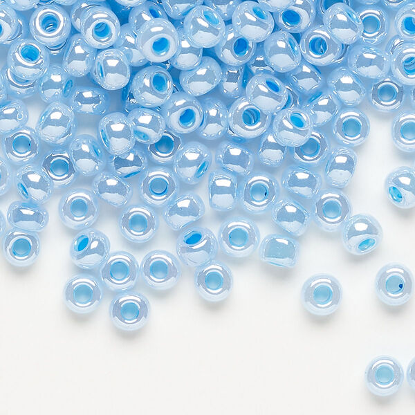 Seed bead, Miyuki, glass, pkg/25g, #6 rocaille, opaque blue luster alabaster (RR-537). image number 0