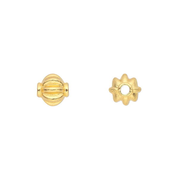 Bead, gold-finished "pewter" (zinc-based alloy), 8mm corrugated round. Sold per pkg of 50. image number 0