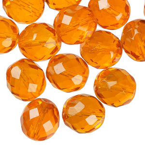 Bead, Czech fire-polished glass 1pkg30, 12mm faceted round, transparent orange, (90020).