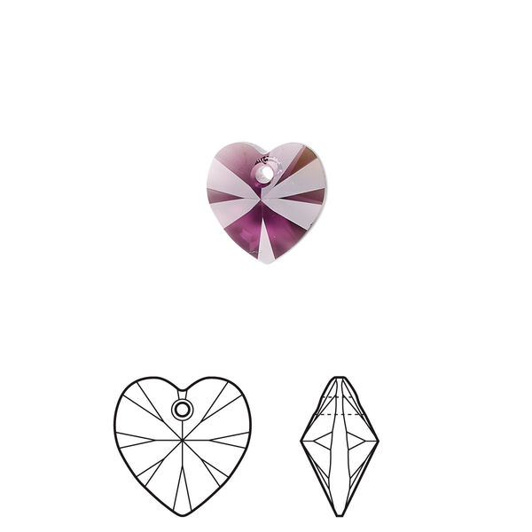 Drop 288pk amethyst, Swarovski® 10mm pendant heart 6228 image number 0