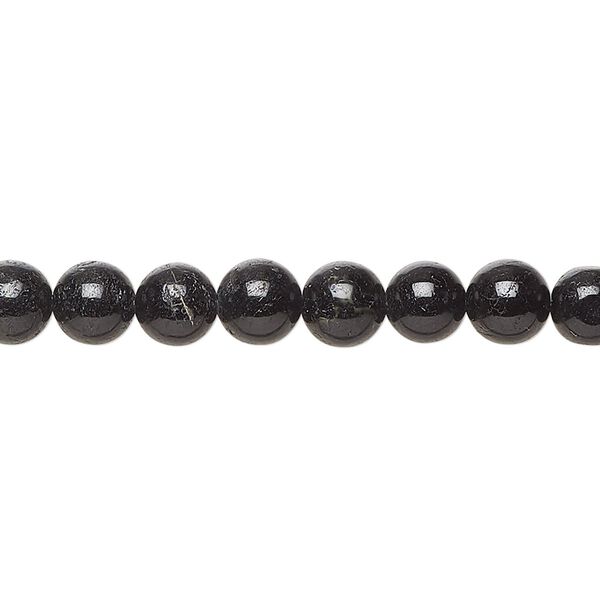 Black tourmaline 1pkg1, hand-cut round bead natural 14 inch 6-7mm image number 0