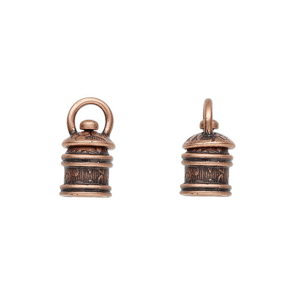 Cord end, JBB Findings, antique copper-plated brass, 11.5x8mm tube with swivel and flower and leaves design, 5mm inside diameter. Sold per pkg of 2. image number 0