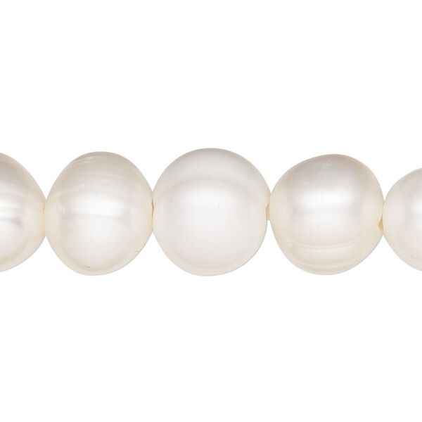 Pearl, cultured freshwater (bleached), white, 10.5-12mm semi-round, C- grade, Mohs hardness 2-1/2 to 4. Sold per 8-inch strand, approximately 18-22 beads. image number 0