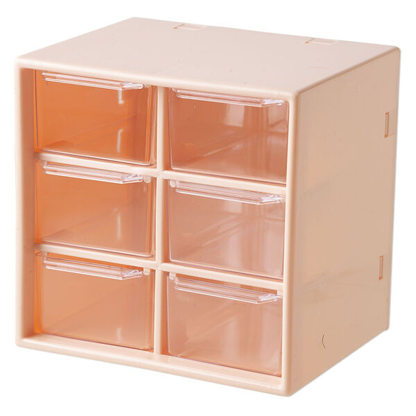 Organizer, plastic, pink and clear, 4-3/4 x 4-5/8 x 3-13/16 inches with (6) removable drawers. Sold individually. image number 1