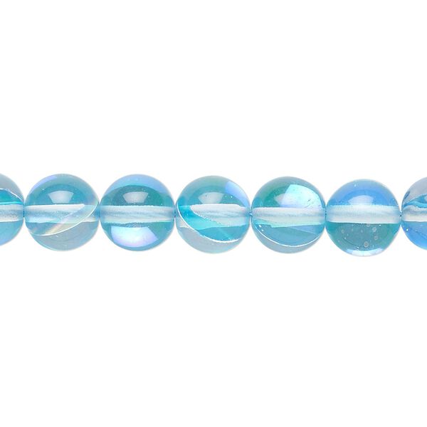 Bead, iridescent glass, transparent turquoise, 8mm round. Sold per 15-1/2" to 16" strand. image number 0