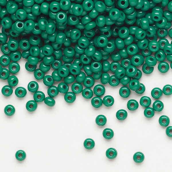 Seed bead, Preciosa Ornela Czech glass, pkg/50g, #8 rocaille, opaque dark green, (53240). image number 0