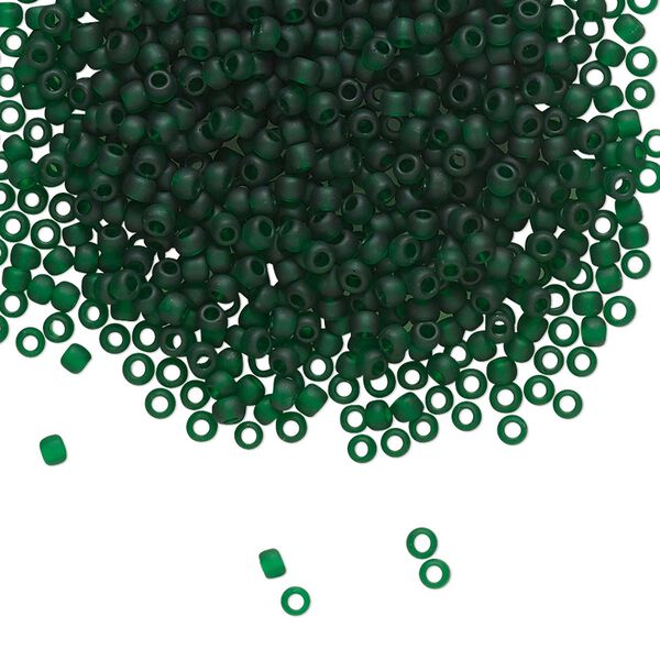 Seed bead, TOHO BEADS®, glass, pkg/250g, #11 round, translucent frosted green emerald (TR-11-939F). image number 0