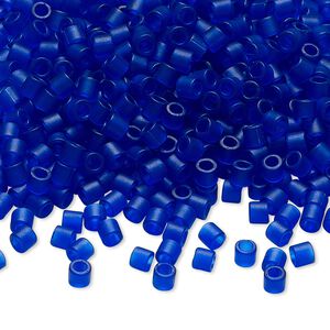 Seed bead, Delica®, glass, pkg/50g, #8 round, translucent matte cobalt (DBL-0748).