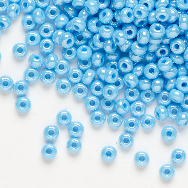 Seed bead, Preciosa Ornela, glass, opaque luster turquoise, #6 rocaille. Sold per 500-gram pkg. image number 0