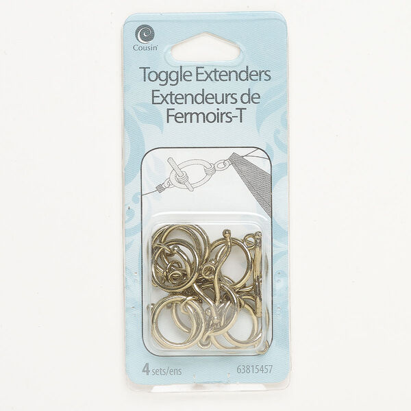 Clasp, toggle, "pewter" (zinc-based alloy), pkg/4, antique gold finish, 15mm round. image number 0