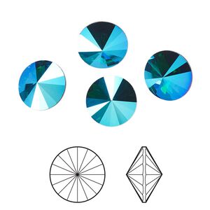 Chaton 4pk emerald glacier blue foil back, Crystal Passions® 10.54-10.91mm rivoli SS47 1122