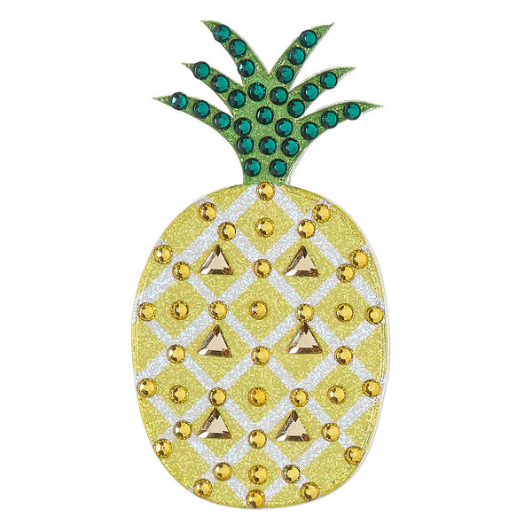 Transfer, yellow / green / silver, pkg/1, 2 x 1-inch pineapple sticker. image number 0