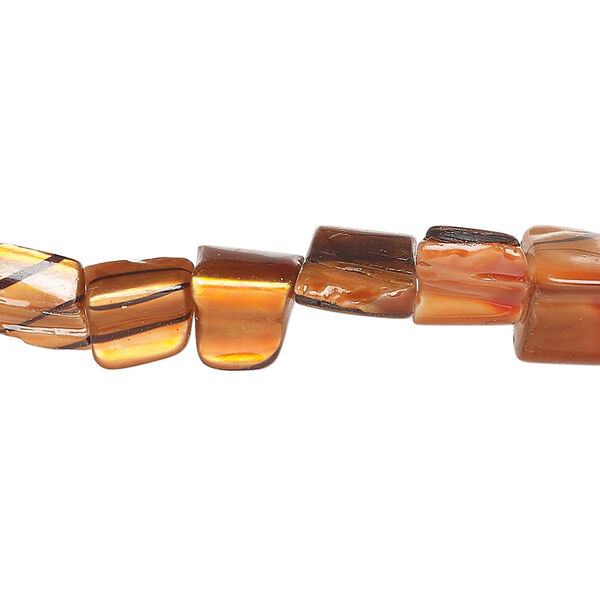 Mother-of-pearl shell 1pkg1, triangle tube bead 15 inch orange / black lines 7x5mm-13x9mm image number 0