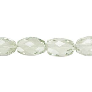 Green quartz 1pkg1, hand-cut faceted puffed oval bead 8 inch 12x8mm-15x10mm