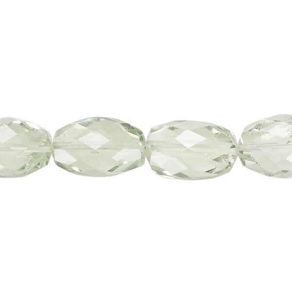 Green quartz 1pkg1, hand-cut faceted puffed oval bead 8 inch 12x8mm-15x10mm image number 0
