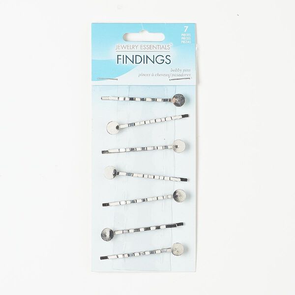 Hair clip, silver-finished steel, 2 inches with 8mm round flat pad. Sold per pkg of 7. image number 0