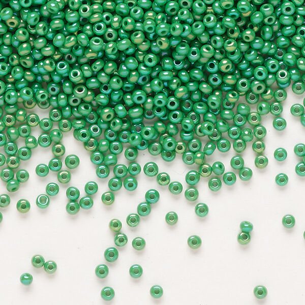 Seed bead, Preciosa Ornela Czech glass, pkg/50g, #11 rocaille, opaque rainbow green, (54250). image number 0
