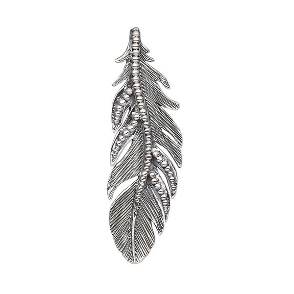 Focal, antiqued sterling silver, 35x11mm left- and right-facing single-sided beaded textured feather. Sold per pair. image number 0