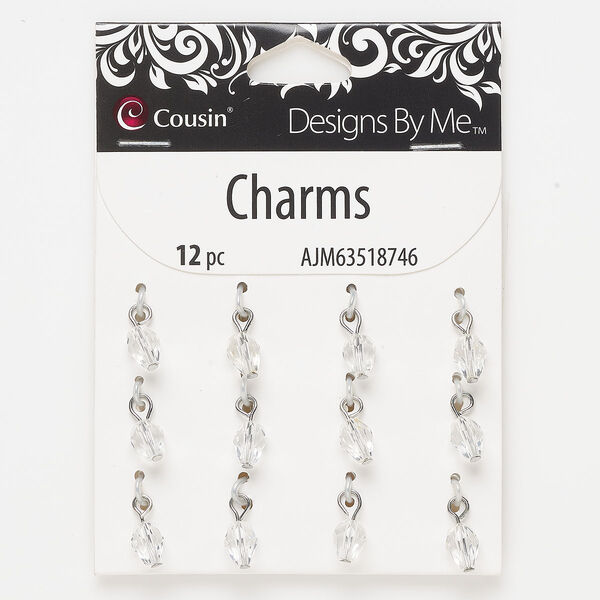 Drop, silver-finished steel and glass, clear, 7.5 x 5.5mm inverted teardrop. Sold per pkg of 12. image number 0