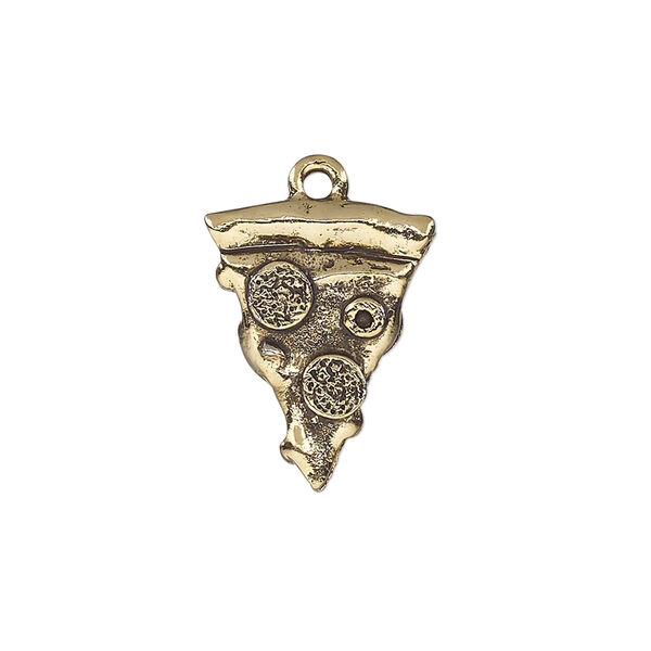 Charm, antique gold-plated pewter (tin-based alloy), 20x15.5mm single-sided pizza slice. Sold per pkg of 2. image number 0
