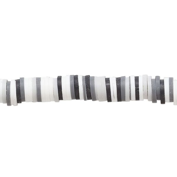 Bead, polymer clay, opaque black, grey and white, 6x1-1/2mm heishi. Sold per pkg of (2) 16-inch strands. image number 0