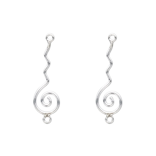Link, sterling silver, 20x7mm wavy swirl. Sold per pkg of 2. image number 0