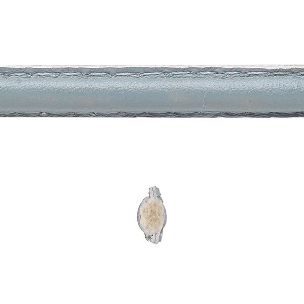 Cord, leather and cotton (dyed), grey, 7-8mm double-stitched flat. Sold per 1-yard section. image number 0