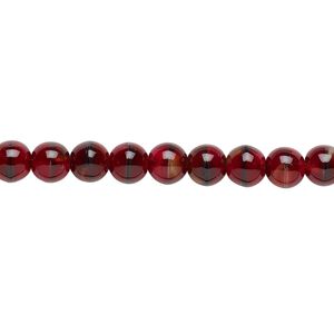 Bead, Czech glass druk, red and black, 6mm round. Sold per 15-1/2" to 16" strand.