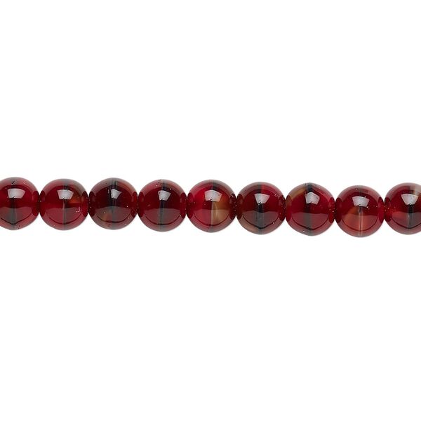 Bead, Czech glass druk, red and black, 6mm round. Sold per 15-1/2" to 16" strand. image number 0