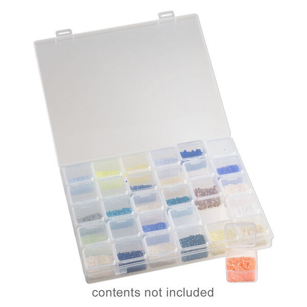 Organizer box, plastic, clear, 8-1/2 x 7 x 1-inch rectangle, (30) containers with snap top. Sold individually. image number 0
