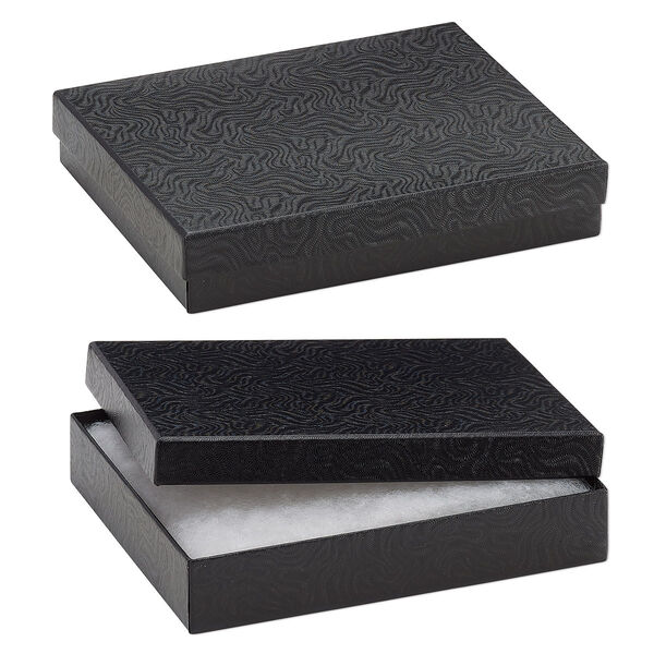 Box, paper, "cotton"-filled, black, 6-1/8 x 5-1/8 x 1-1/8 inch rectangle. Sold per pkg of 10. image number 0