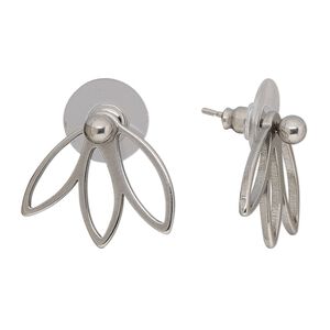 Earring 1pkg2, 20.5x18.5mm 3-marquise jacket earstud / 4mm ball / comfort clutch earnuts, stainless steel 1 pair