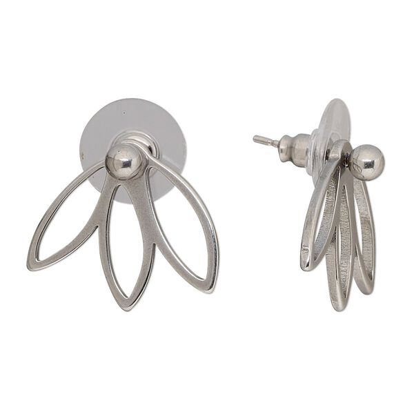 Earring 1pkg2, 20.5x18.5mm 3-marquise jacket earstud / 4mm ball / comfort clutch earnuts, stainless steel 1 pair image number 0
