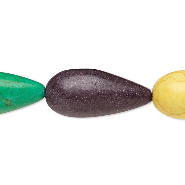 Bead, "howlite" (resin) (imitation), mixed colors, 24x12mm-25x12mm teardrop. Sold per 8-inch strand. image number 0