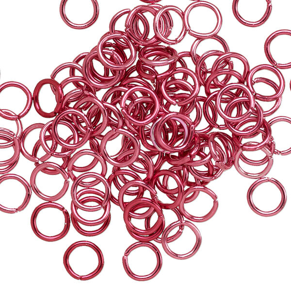Jump ring, anodized and dyed aluminum, dark pink, 6mm round, 4.2mm inside diameter, 18 gauge. Sold per pkg of 100. image number 0