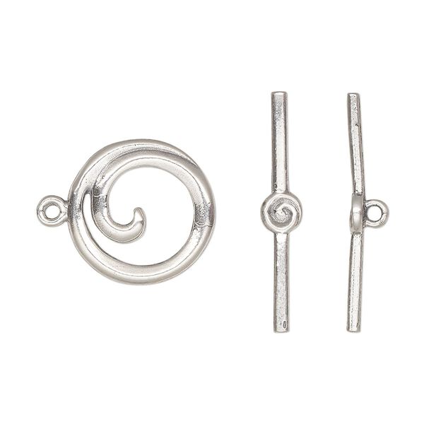Clasp, toggle, antiqued sterling silver, 16mm round swirl. Sold individually. image number 0