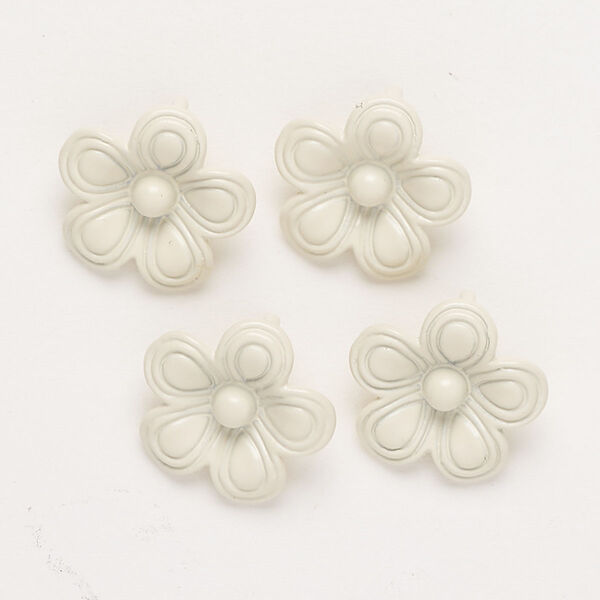 Charm, "pewter" (zinc-based alloy) and enamel, cream, 14-15mm flower with hidden loop. Sold per pkg of 4. image number 0