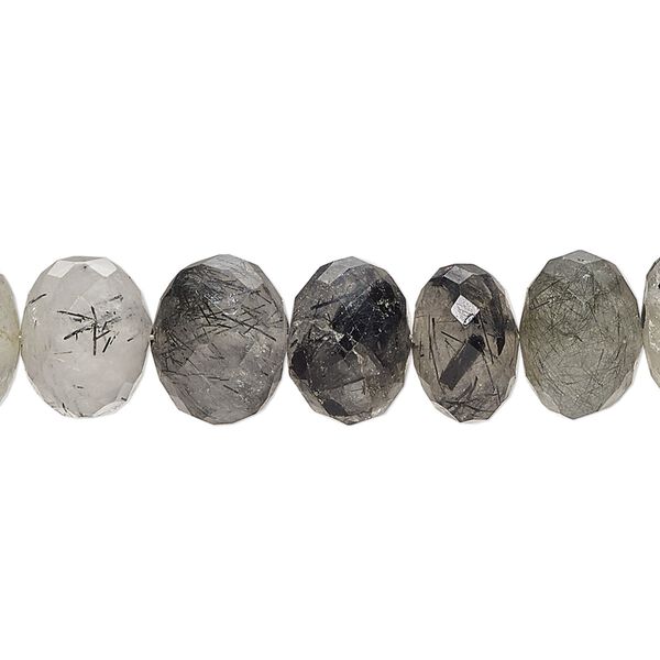 Tourmalinated quartz 1pkg1, hand-cut faceted rondelle bead natural 7 inch graduated 9x6mm-12x9mm image number 0