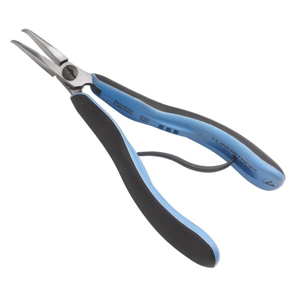 Pliers, Lindstrom® RX series, curved chain-nose, steel / plastic / rubber, blue and black, 6 inches. Sold individually. image number 0