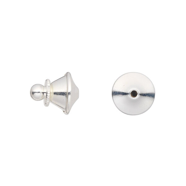 Tie tac clutch, silver-finished brass, 11x10mm push-in. Sold per pkg of 10. image number 0