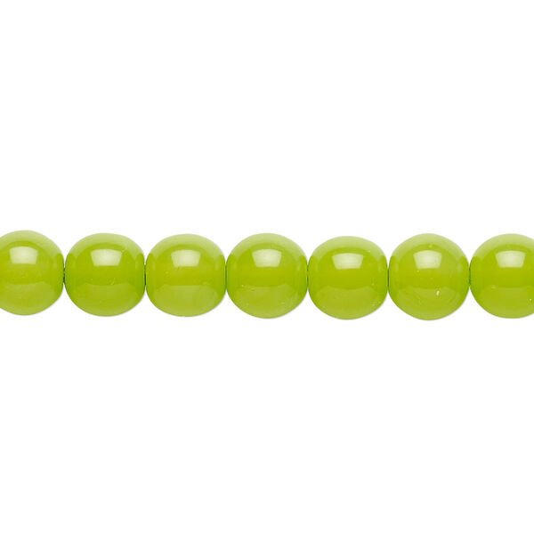 Bead, Czech dipped décor glass druk, lime green, 8mm round. Sold per 15-1/2" to 16" strand. image number 0