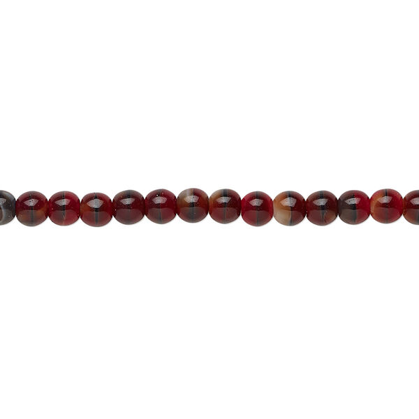 Bead, Czech glass druk, opaque red and black, 4mm round. Sold per 15-1/2" to 16" strand. image number 0