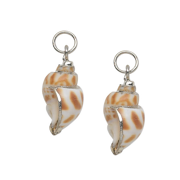 Drop, areola shell (natural) and silver-plated steel, 23x12mm. Sold per pkg of 2. image number 0