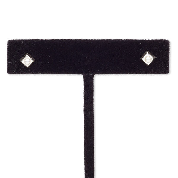 Earring, sterling silver and acrylic pearl, white, 4x4mm square with post. Sold per pair. image number 0