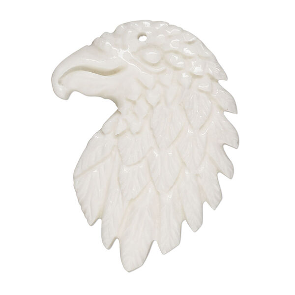 Focal, camel bone (bleached), white, 37x25mm top-drilled eagle head, Mohs hardness 2-1/2. Sold individually. image number 0