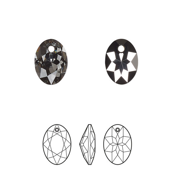 Drop 2pk crystal silver night, Crystal Passions® 11.5mm pendant elliptic cut 6438 image number 0